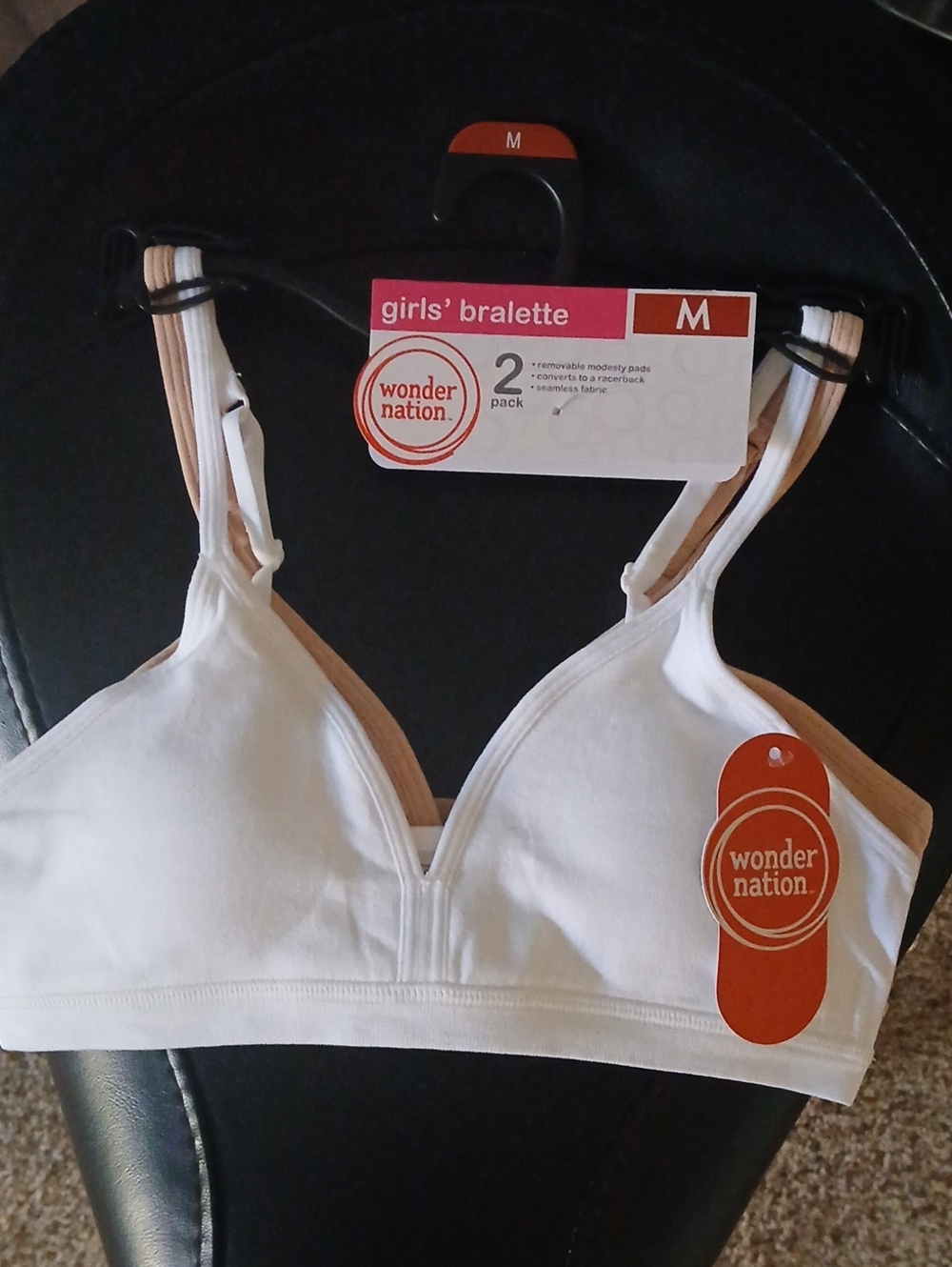 NWT Wonder Nation Girls' Bralette 2-Pack in White and Nude
